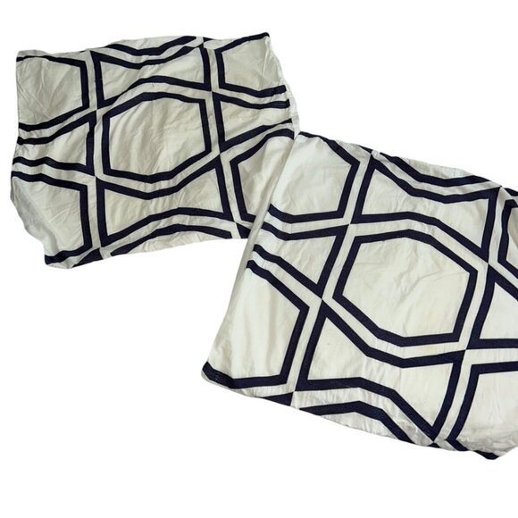 kate spade new york white blue embroidered Moroccan tile print Euro pair… - Picture 1 of 4